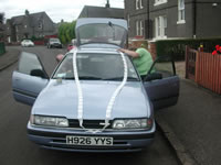 Preparing car for wedding