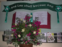 Flowers at entrance to church
